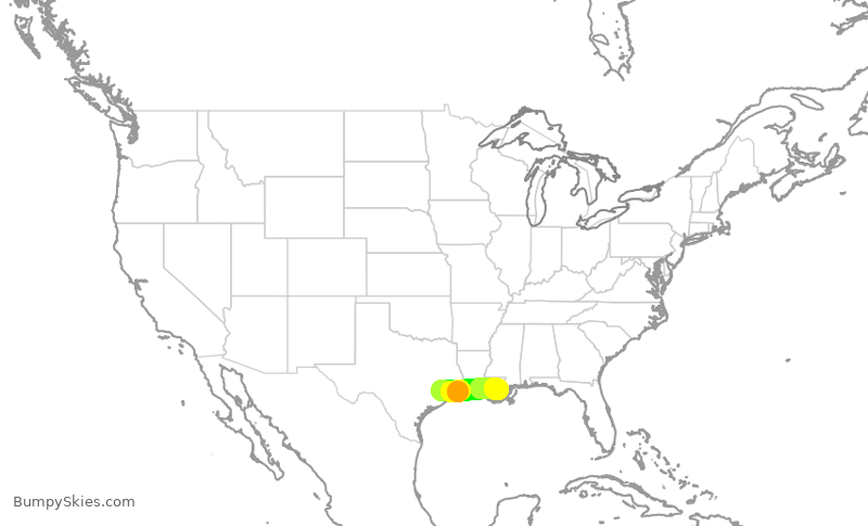 Turbulence forecast map for UAL2738, IAH to MSY