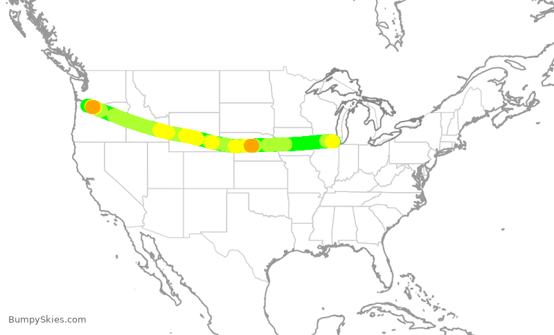 Turbulence forecast map for UAL2738, ORD to PDX