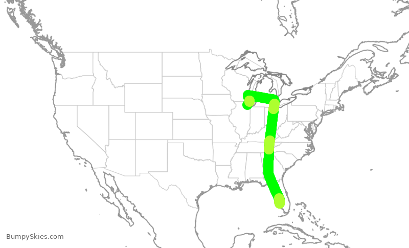 Turbulence forecast map for UAL2738, RSW to ORD