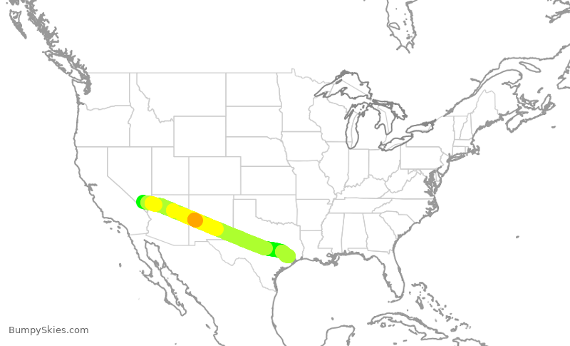 Turbulence forecast map for UAL2741, LAS to IAH