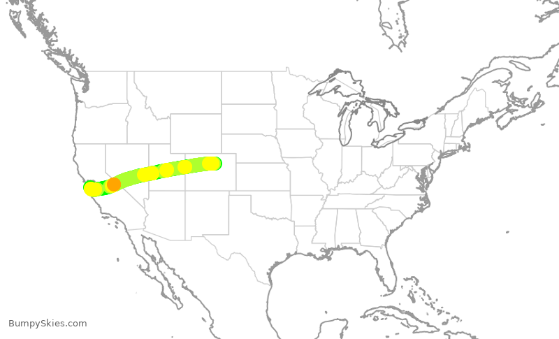 Turbulence forecast map for UAL2745, DEN to SJC