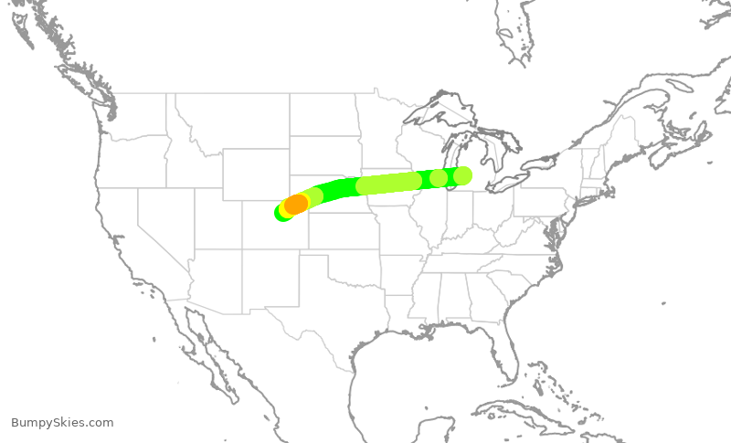 Turbulence forecast map for UAL2745, GRR to DEN