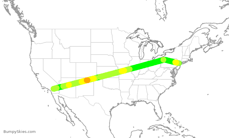 Turbulence forecast map for UAL2747, PSP to EWR