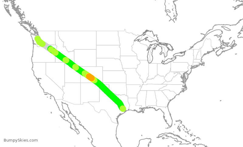 Turbulence forecast map for UAL2748, SEA to IAH