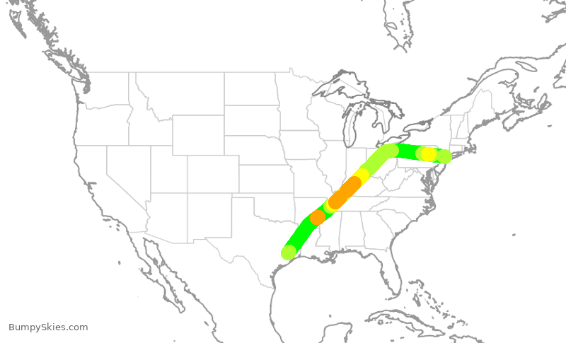 Turbulence forecast map for UAL2750, IAH to LGA