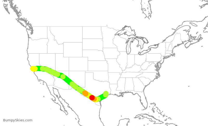 Turbulence forecast map for UAL2751, IAH to SFO