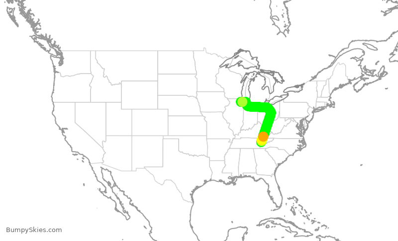 Turbulence forecast map for UAL2753, TYS to ORD