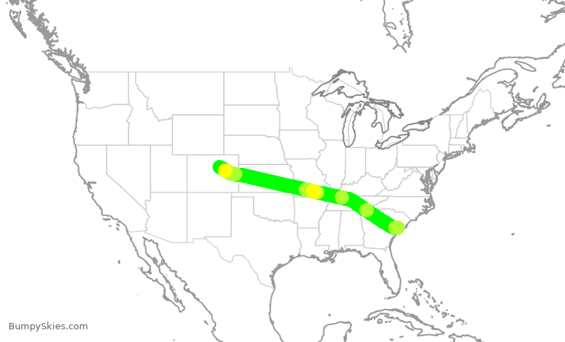 Turbulence forecast map for UAL2757, CHS to DEN