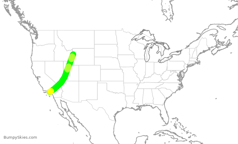 Turbulence forecast map for UAL2757, LAX to JAC