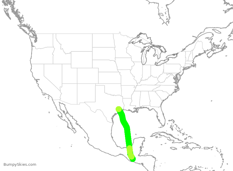 Turbulence forecast map for UAL275, IAH to GUA