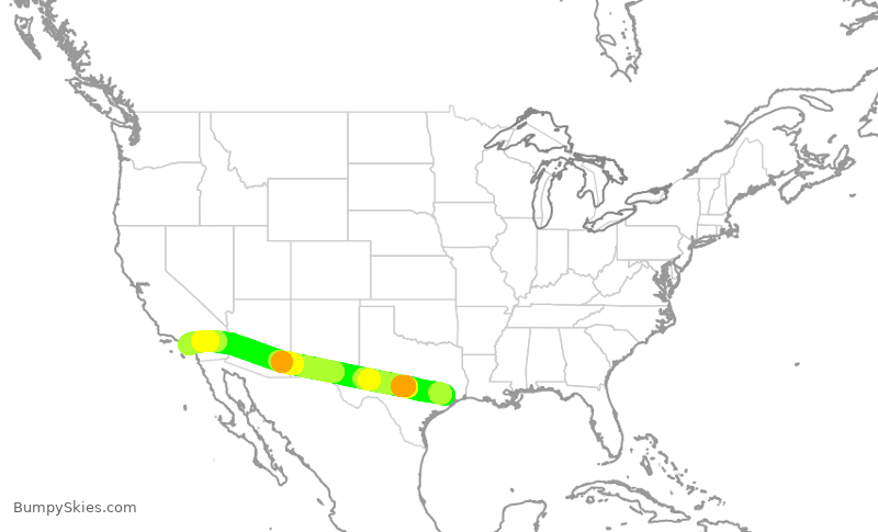 Turbulence forecast map for UAL2761, IAH to SNA