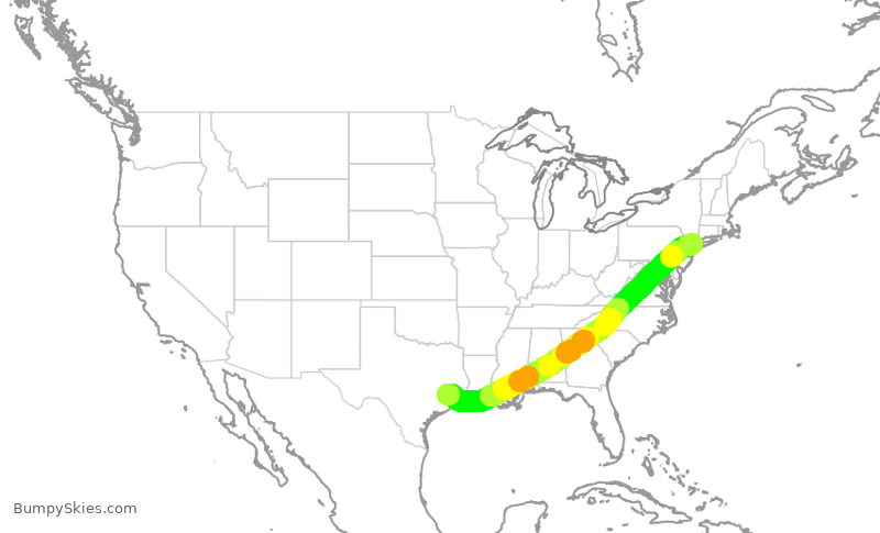 Turbulence forecast map for UAL2761, LGA to IAH