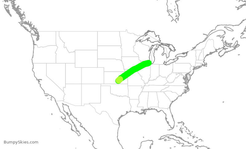 Turbulence forecast map for UAL2762, ORD to ICT