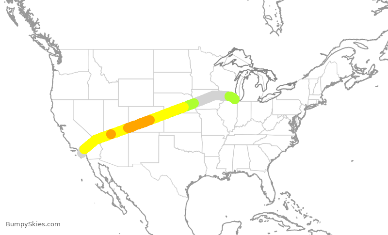 Turbulence forecast map for UAL2762, SNA to ORD
