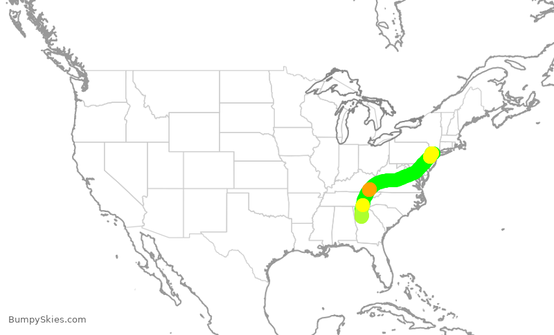 Turbulence forecast map for UAL2763, ATL to EWR