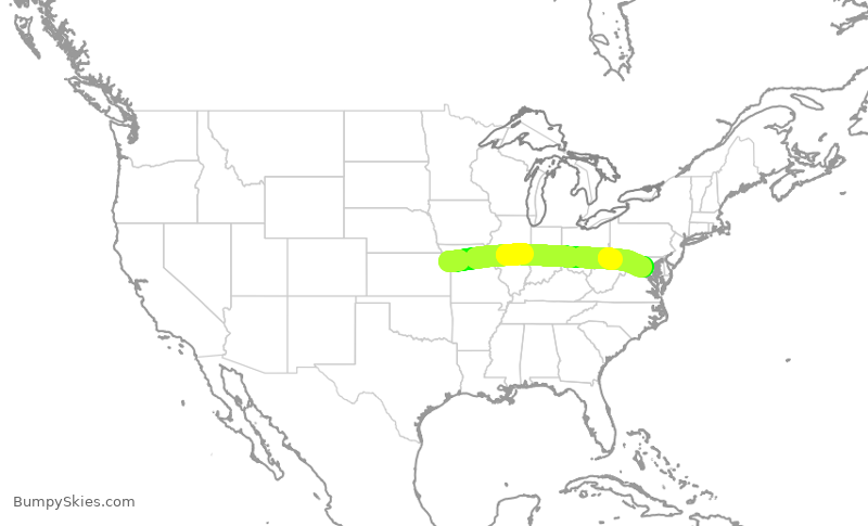 Turbulence forecast map for UAL2763, MCI to IAD