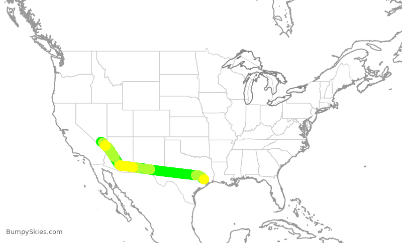 Turbulence forecast map for UAL2765, LAS to IAH