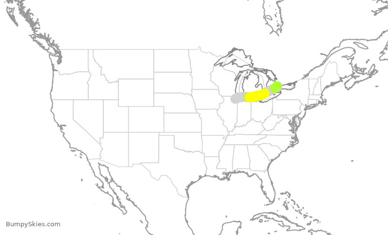 Turbulence forecast map for UAL2765, ORD to YYZ