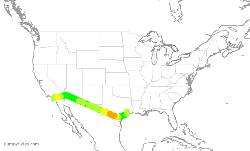 Turbulence forecast map for UAL2766, IAH to SNA
