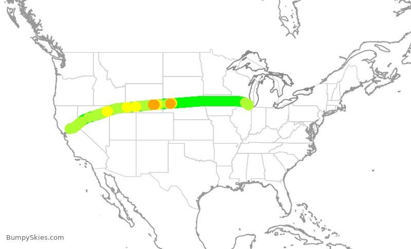 Turbulence forecast map for UAL2766, SMF to ORD