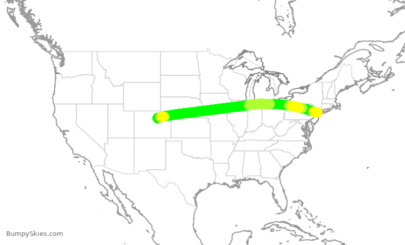 Turbulence forecast map for UAL2767, DEN to EWR