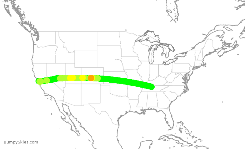 Turbulence forecast map for UAL276, BNA to SFO