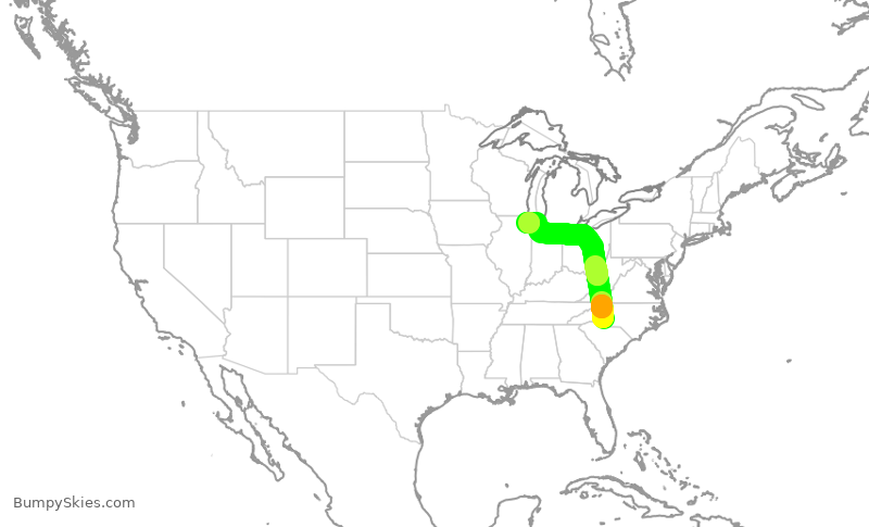 Turbulence forecast map for UAL2771, CLT to ORD