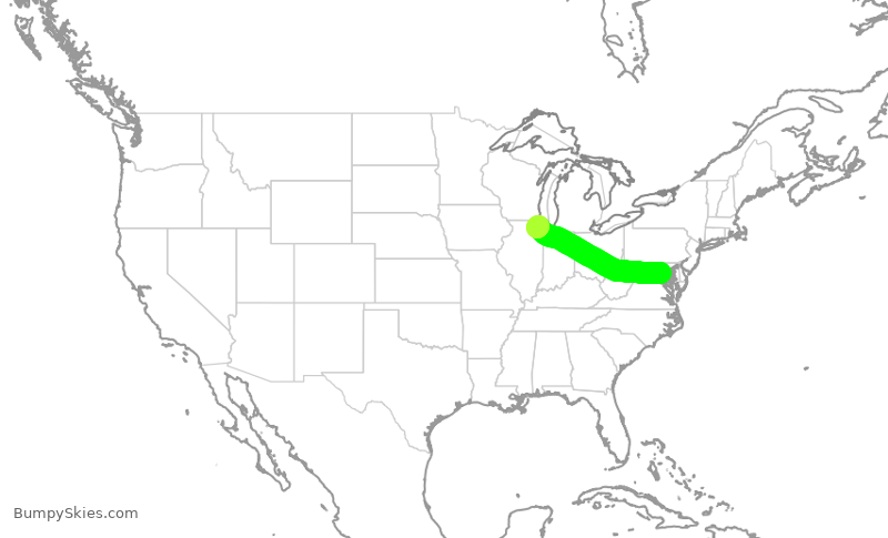 Turbulence forecast map for UAL2774, DCA to ORD