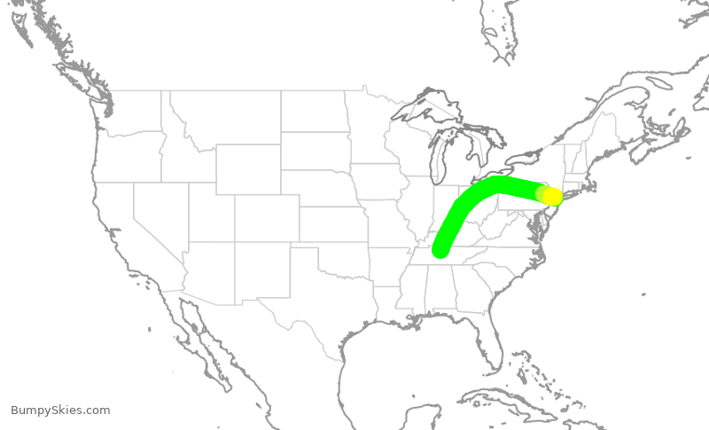 Turbulence forecast map for UAL2776, BNA to EWR