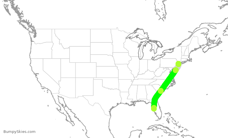 Turbulence forecast map for UAL2776, EWR to TPA