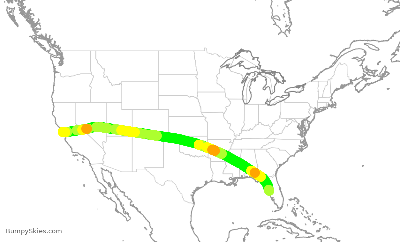 Turbulence forecast map for UAL2777, TPA to SFO