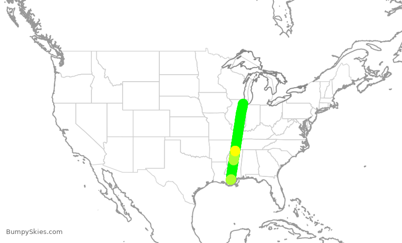 Turbulence forecast map for UAL2778, ORD to MSY
