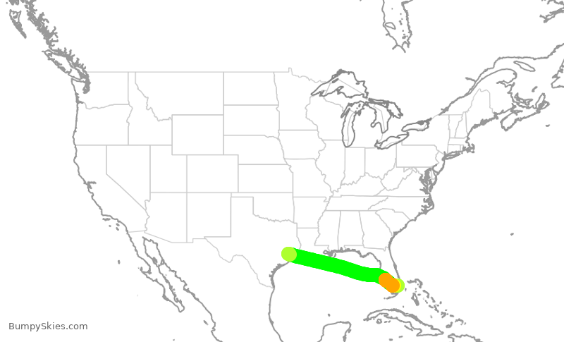 Turbulence forecast map for UAL277, IAH to FLL