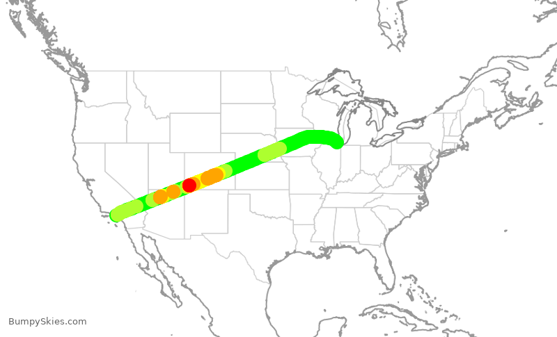 Turbulence forecast map for UAL2780, LAX to ORD