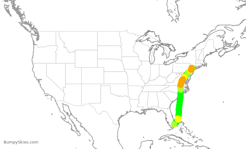 Turbulence forecast map for UAL2783, FLL to EWR