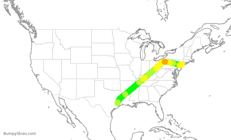 Turbulence forecast map for UAL2783, IAH to LGA