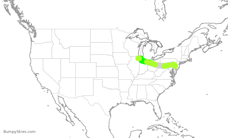 Turbulence forecast map for UAL2784, PHL to ORD