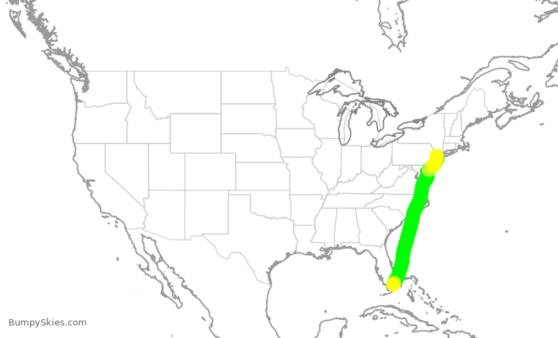 Turbulence forecast map for UAL2785, EWR to MIA