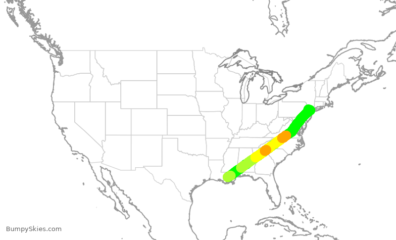 Turbulence forecast map for UAL2788, MSY to EWR