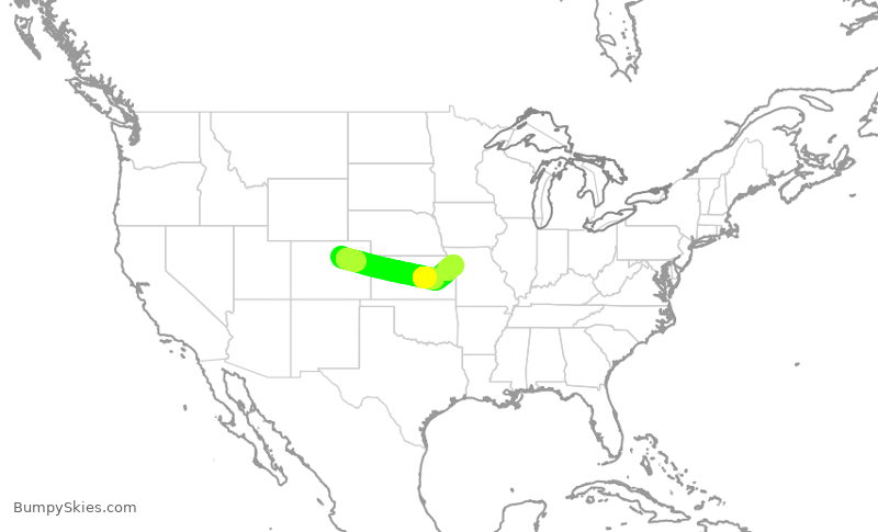 Turbulence forecast map for UAL2793, DEN to MCI