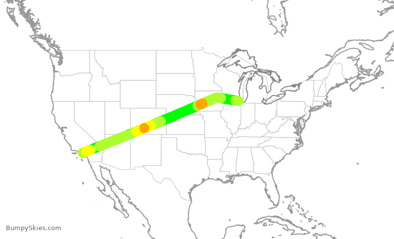 Turbulence forecast map for UAL2794, LAX to ORD