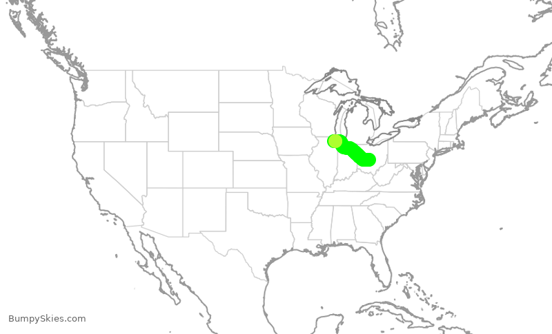 Turbulence forecast map for UAL2795, CMH to ORD