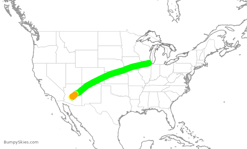 Turbulence forecast map for UAL2795, ORD to PHX
