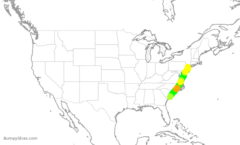 Turbulence forecast map for UAL2796, EWR to CHS