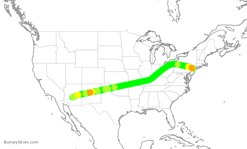 Turbulence forecast map for UAL2796, PHX to EWR