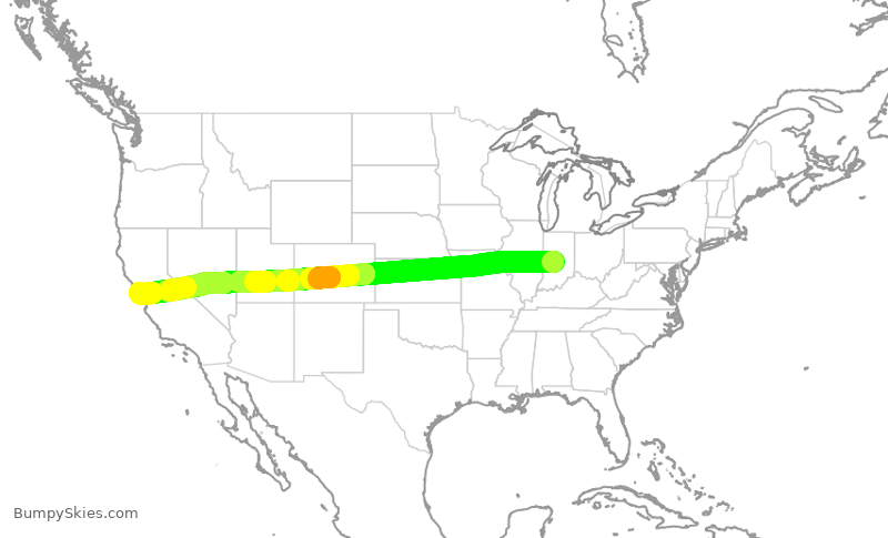 Turbulence forecast map for UAL2797, IND to SFO