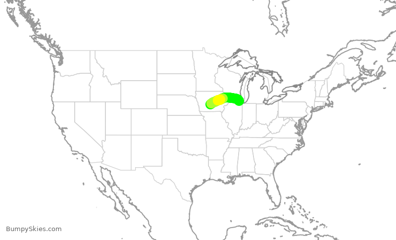 Turbulence forecast map for UAL2798, DSM to ORD