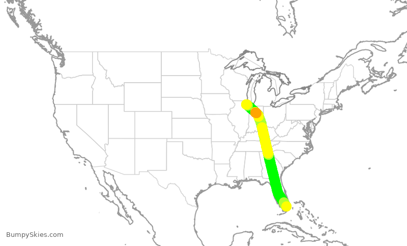 Turbulence forecast map for UAL2798, MIA to ORD