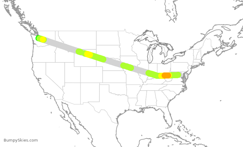 Turbulence forecast map for UAL2799, IAD to SEA
