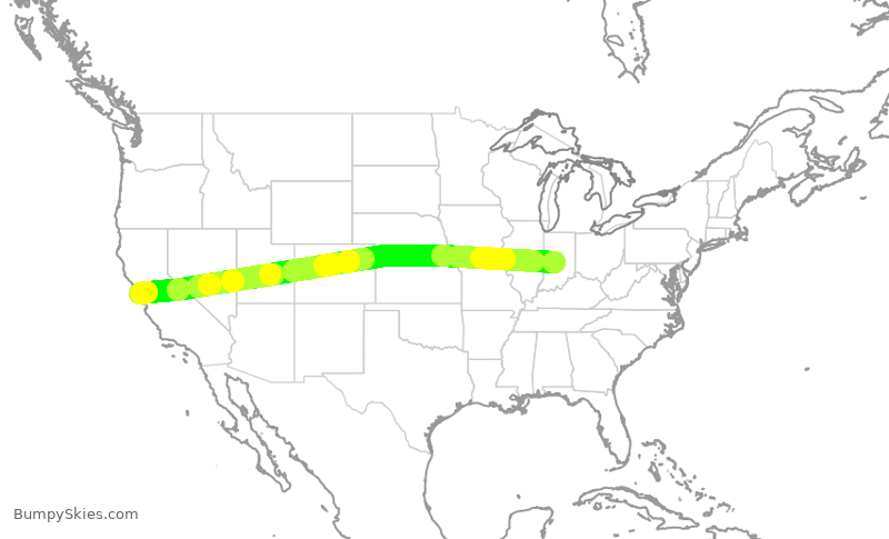 Turbulence forecast map for UAL2799, IND to SFO